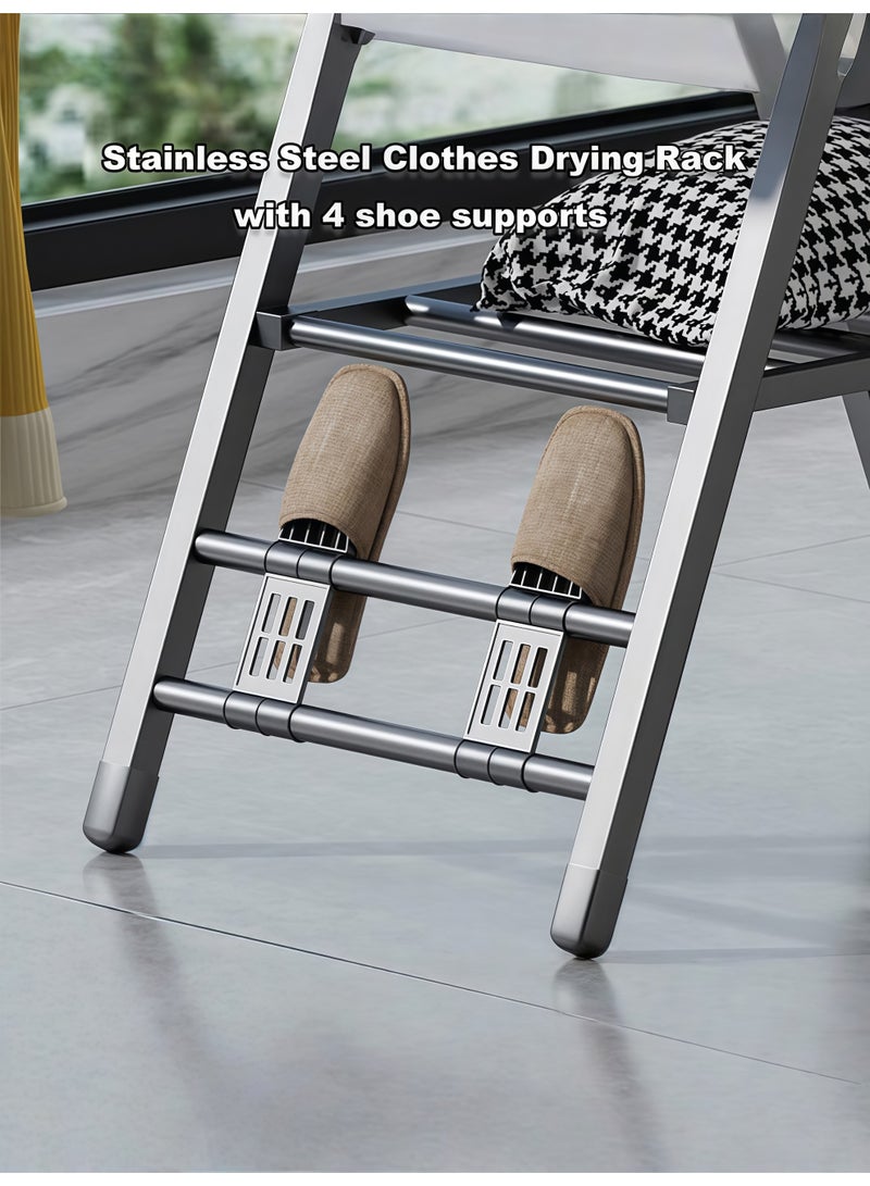 AETHER Heavy Duty Stainless Steel 3 Tier Folding Clothes Drying Rack 23 PC Set Adjustable Height with Wheels - Image 3