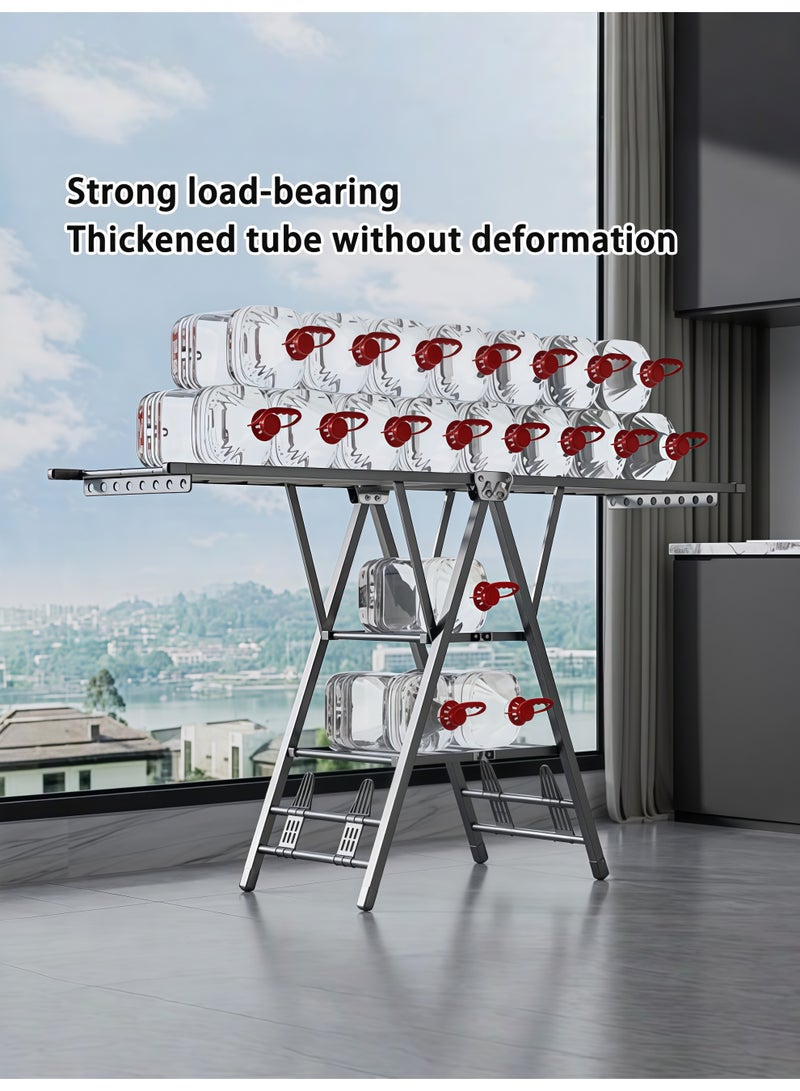 AETHER Heavy Duty Stainless Steel 3 Tier Folding Clothes Drying Rack 23 PC Set Adjustable Height with Wheels - Image 4