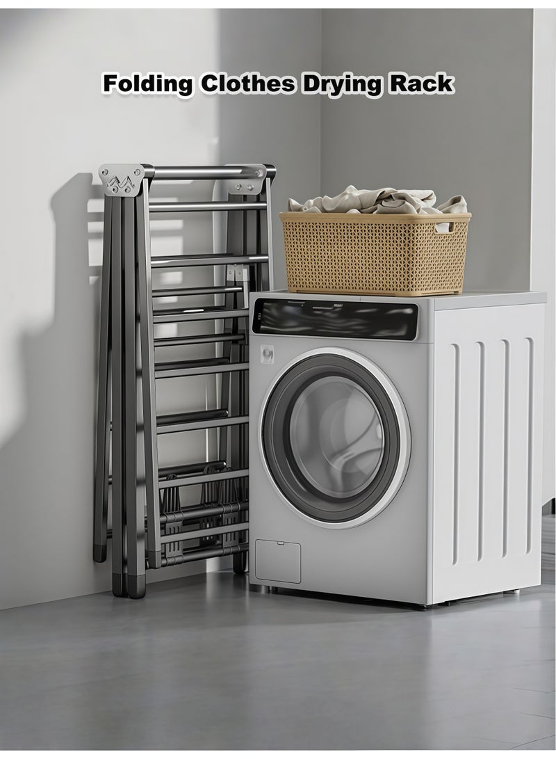 AETHER Heavy Duty Stainless Steel 3 Tier Folding Clothes Drying Rack 23 PC Set Adjustable Height with Wheels - Image 5