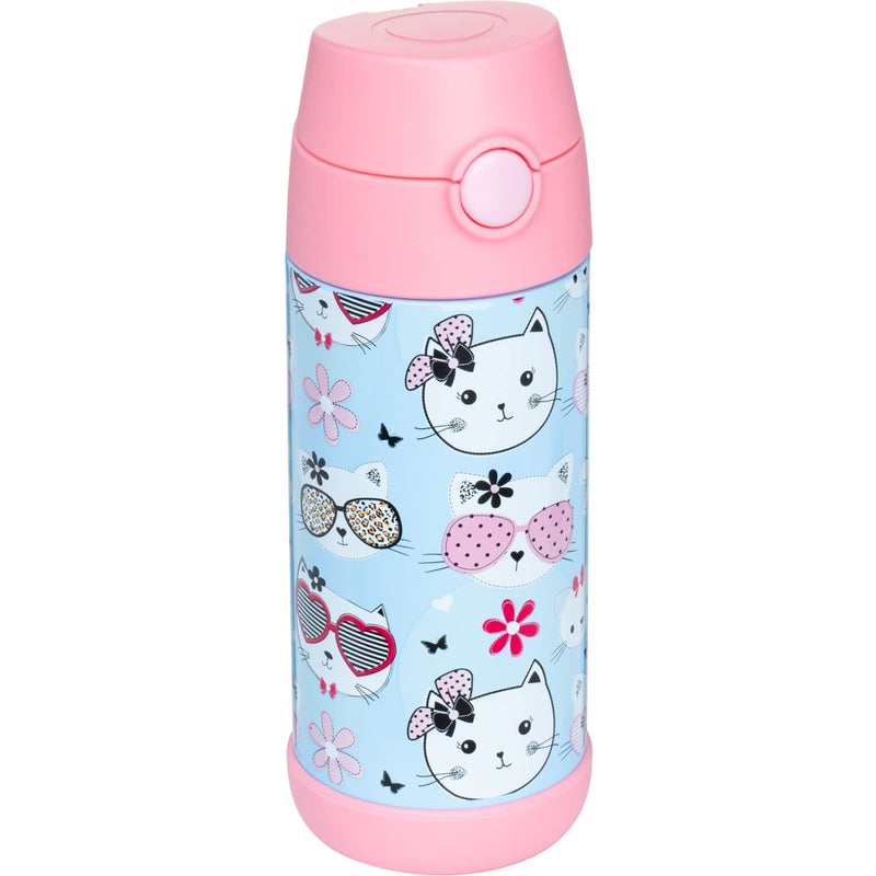 Snug Kids Water Bottle  insulated stainless steel thermos with straw GirlsBoys  Kitty 12oz