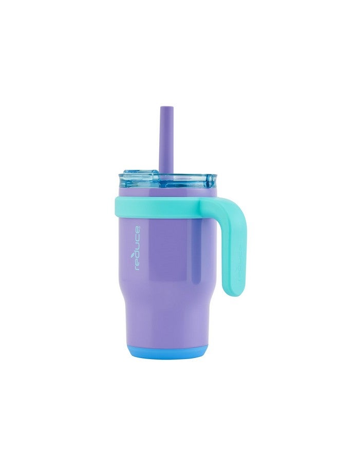 REDUCE 14 Oz Coldee Kids Tumbler with Lid and Straw - Coldee Insulated Travel Mug - Spill-Proof, Sweatproof Stainless Steel, BPA-Free - Includes Handle, Reusable Silicone Straw - Magnetic Purple - Image 2