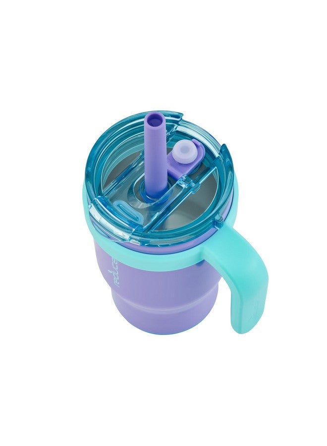 REDUCE 14 Oz Coldee Kids Tumbler with Lid and Straw - Coldee Insulated Travel Mug - Spill-Proof, Sweatproof Stainless Steel, BPA-Free - Includes Handle, Reusable Silicone Straw - Magnetic Purple - Image 3