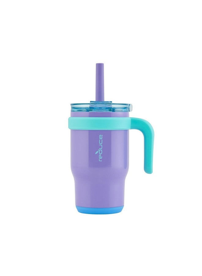 REDUCE 14 Oz Coldee Kids Tumbler with Lid and Straw - Coldee Insulated Travel Mug - Spill-Proof, Sweatproof Stainless Steel, BPA-Free - Includes Handle, Reusable Silicone Straw - Magnetic Purple - Image 1
