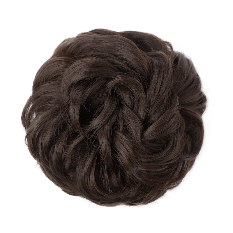 MORICA 1PCS Messy Hair Bun Hair Scrunchies Extension Curly Wavy Messy Synthetic Chignon for Women (1-6#(Dark Brown)) - Image 2