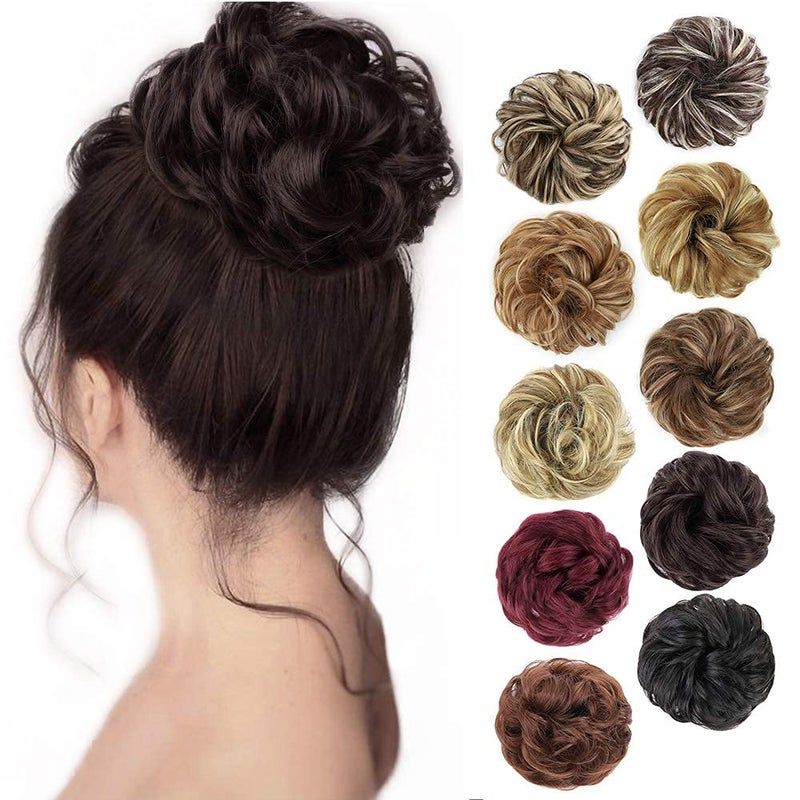 MORICA 1PCS Messy Hair Bun Hair Scrunchies Extension Curly Wavy Messy Synthetic Chignon for Women (1-6#(Dark Brown)) - Image 1