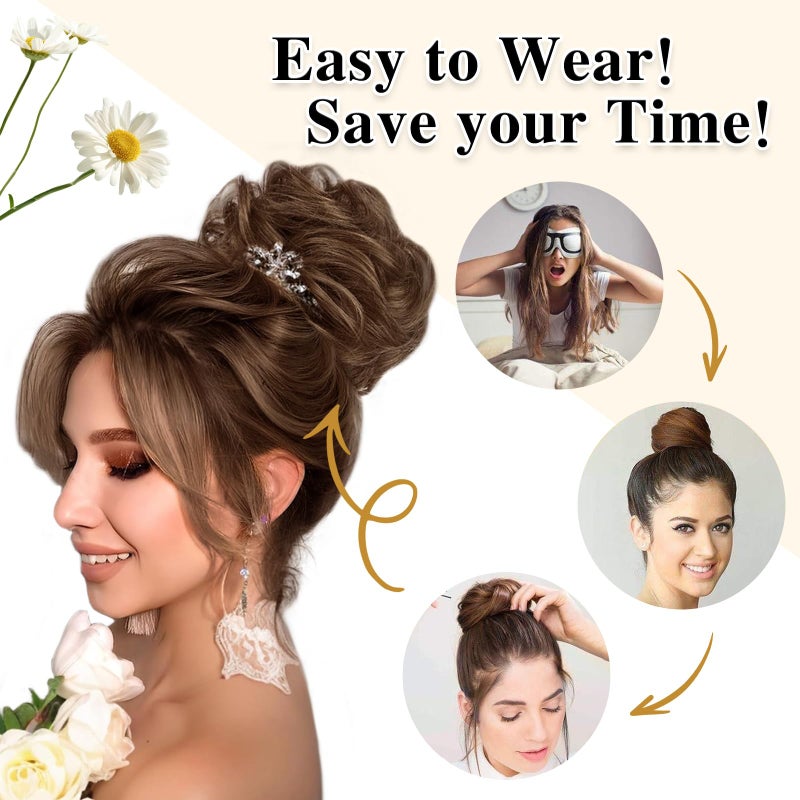 MORICA 1PCS Messy Hair Bun Hair Scrunchies Extension Curly Wavy Messy Synthetic Chignon for Women (1-6#(Dark Brown)) - Image 5