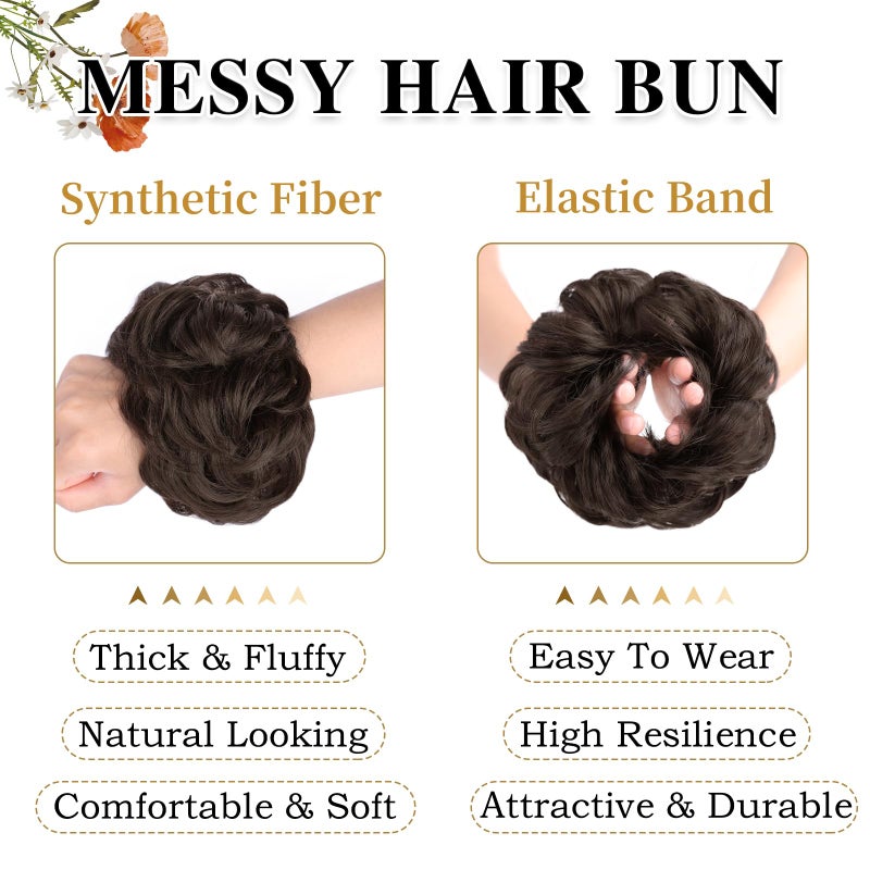 MORICA Messy Bun Hair Piece Curly Fake Hair Bun Scrunchies Extensions Synthetic Chignon Updo Hairpieces for Women Dark Brown - Image 4
