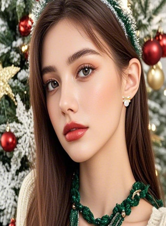 يوكول أقراط YOQUCOL ذهبية اللون بتصميم فيونكة من اللؤلؤ الصناعي، أقراط أنيقة للنساء، مطلية بالمينا، بتصميم فيونكة، بدون ثقب - Image 3