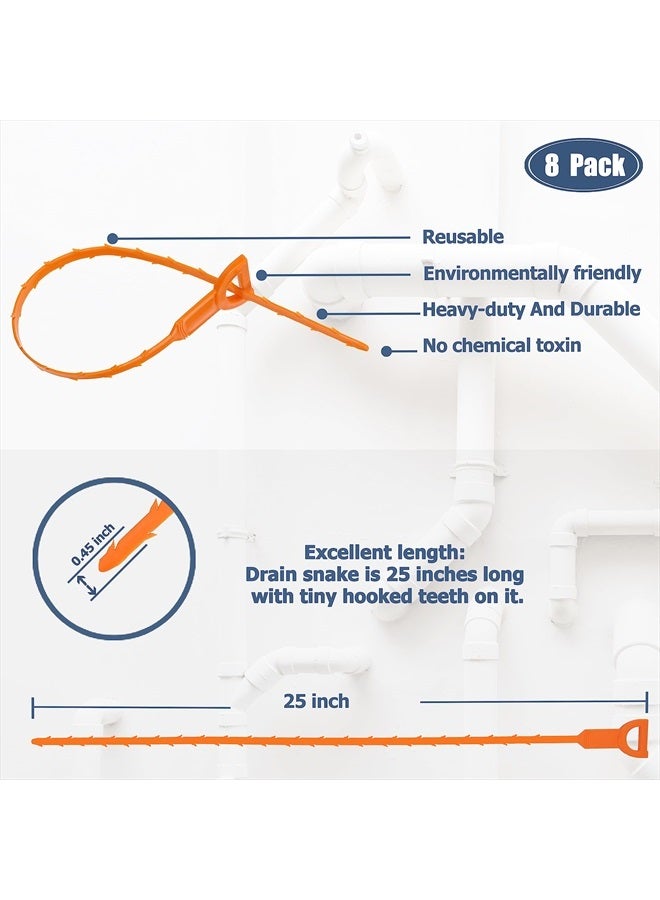 KeyFar 8 Pack 25inch Drain Snake Clog Remover, Drain Hair Remover, Sink Snake Drain Auger Cleaner Tool For Bath Tub, Toilet, Kitchen Sink, Sewer - Image 2