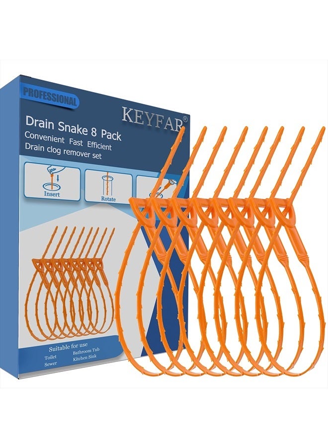 KeyFar 8 Pack 25inch Drain Snake Clog Remover, Drain Hair Remover, Sink Snake Drain Auger Cleaner Tool For Bath Tub, Toilet, Kitchen Sink, Sewer - Image 1