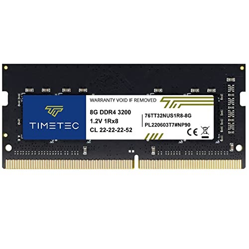 Timetec 8GB DDR4 3200MHz (or 2933MHz or 2666MHz) PC4-25600 Non-ECC Unbuffered 1.2V CL22 1Rx8 Single Rank 260 Pin SODIMM Laptop Notebook PC Computer Memory RAM Module Upgrade