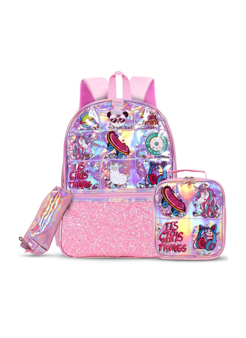 Eazy Kids Eazy Kids 17inch School Bag set w/ Lunch Bag, Pencil Case Girl Things-Pink  - Image 1