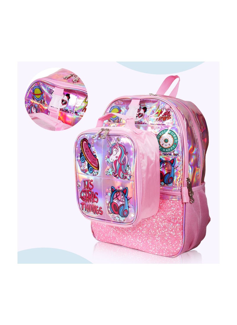 Eazy Kids Eazy Kids 17inch School Bag set w/ Lunch Bag, Pencil Case Girl Things-Pink  - Image 5