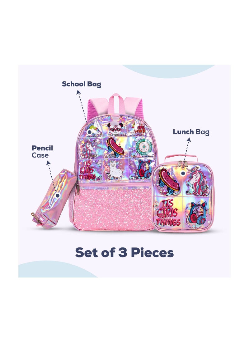 Eazy Kids Eazy Kids 17inch School Bag set w/ Lunch Bag, Pencil Case Girl Things-Pink  - Image 2