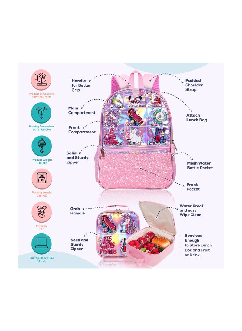 Eazy Kids Eazy Kids 17inch School Bag set w/ Lunch Bag, Pencil Case Girl Things-Pink  - Image 3