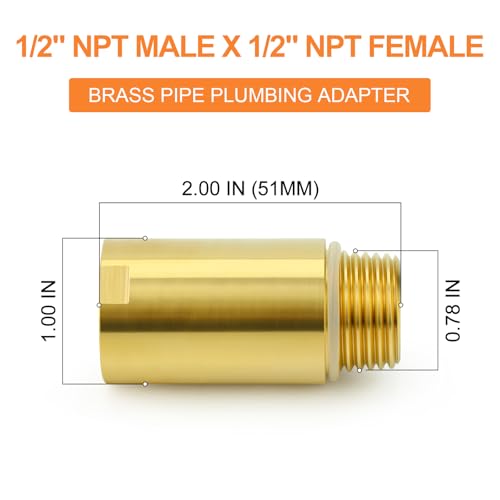 GASHER 4Pcs Brass Pipe Plumbing Adapter with Rubber Oring 12 NPT Male x 12 NPT Female Pipe Fitting CouplerLength 2 Inch - Image 3
