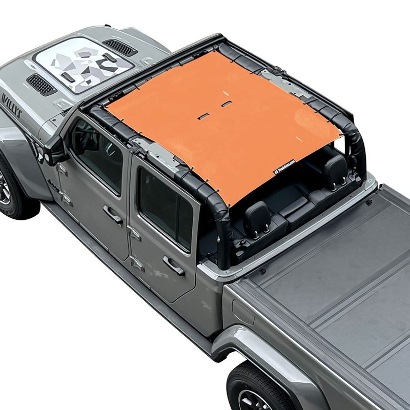 Shadeidea JT Sun Shade Top Sunshade Compatible with Jeep Gladiator Top Shade Mesh Screen Roof Cover 20182023 Wind Noise UV Blocker with GrabBag Pouch 10 Year Warranty Orange FrontRear