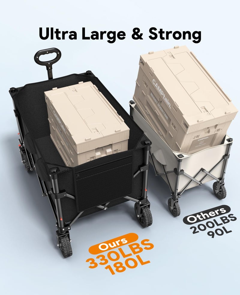 Raynesys Wagons Carts Foldable, Collapsible Foldable Wagon 330lbs Capacity, Large Capacity Wagon Cart with All-Terrain Wheels,Heavy Duty Utility Wagon Cart with Brakes for Camping Shopping Sports - Image 4