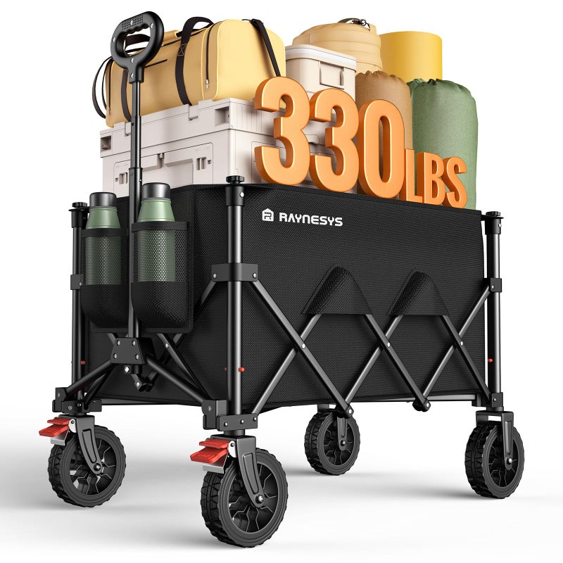 Raynesys Wagons Carts Foldable, Collapsible Foldable Wagon 330lbs Capacity, Large Capacity Wagon Cart with All-Terrain Wheels,Heavy Duty Utility Wagon Cart with Brakes for Camping Shopping Sports - Image 1