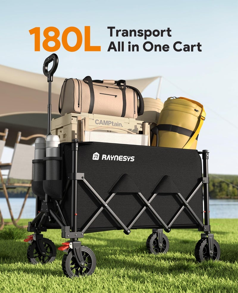 Raynesys Wagons Carts Foldable, Collapsible Foldable Wagon 330lbs Capacity, Large Capacity Wagon Cart with All-Terrain Wheels,Heavy Duty Utility Wagon Cart with Brakes for Camping Shopping Sports - Image 2