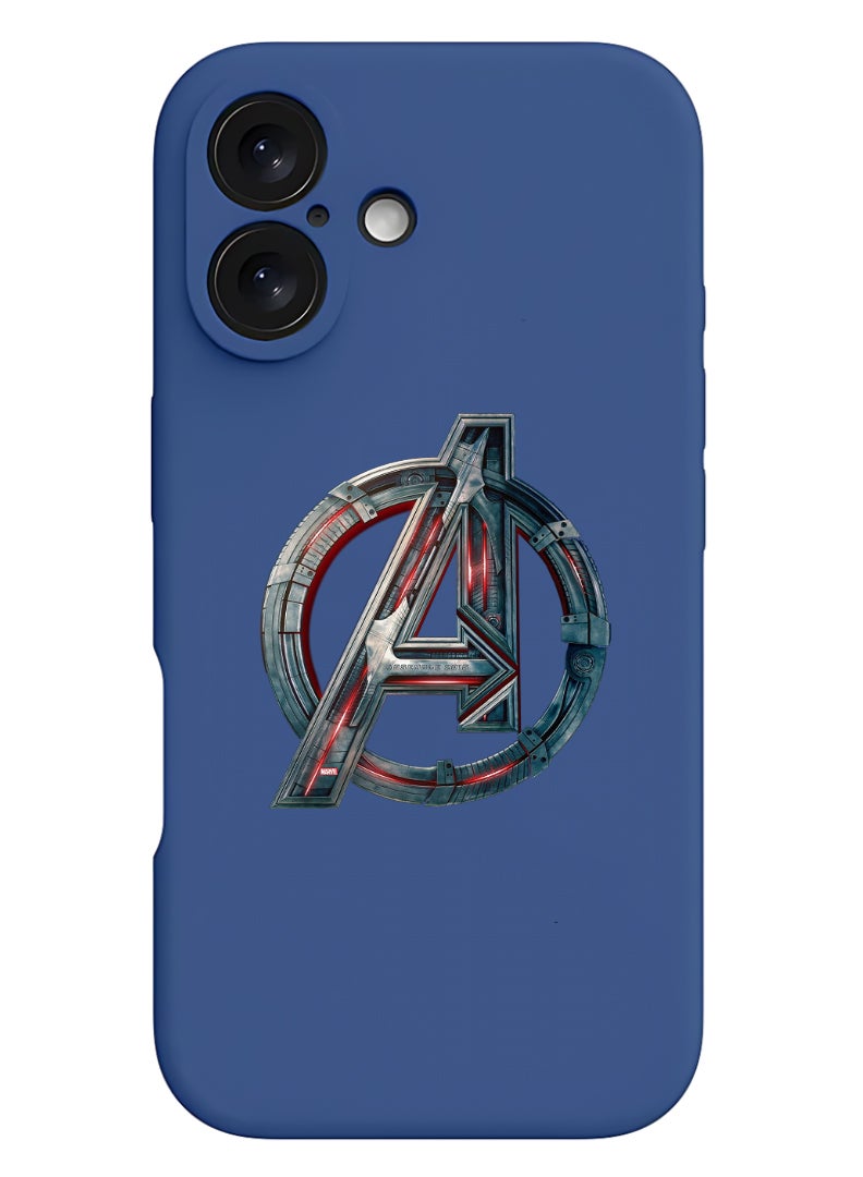 Theodor حافظة حماية رفيعة من السليكون السائل باللون الأزرق لجهاز iPhone 16 Plus مع حماية كاملة للجسم، حافظة مضادة للخدش ومضادة للصدمات لجهاز iPhone - شعار المنتقمون - Image 1