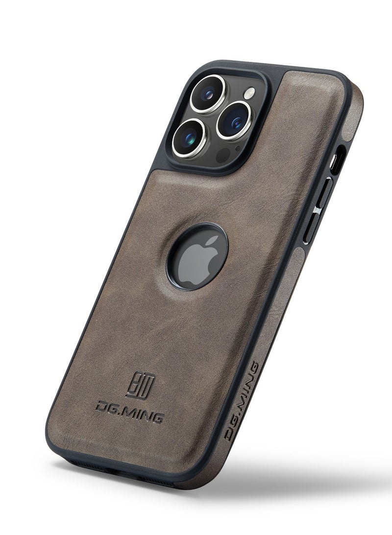 DGMING Case Cover Premium Leather Back with Logo CutOut Shockproof Compatible with Iphone 14 Pro Max (Coffe)  - Image 1