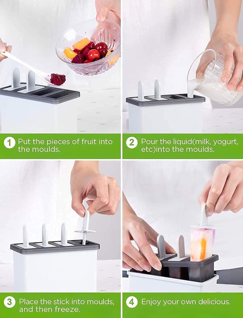JOLYMIT 4 in 1 Homemade Ice Cream Maker Mould Ice Candy Maker and Popsicle Mould with Stick for Making Ice Candy Kulfi Dishwasher Safe Plastic 2 Pack - Image 4