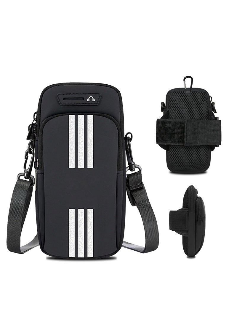 SYOSI Phone Holder for Running Armband Cell Phone Purse Crossbody for Women Men Kids,iPhone 14 13 12 11 Pro Max Xs Xr X 8 7 6 Plus SE Mini Pouch,Galaxy S23 S22 S21 Ultra Edge Note 20 Arm Bag Black - Image 1