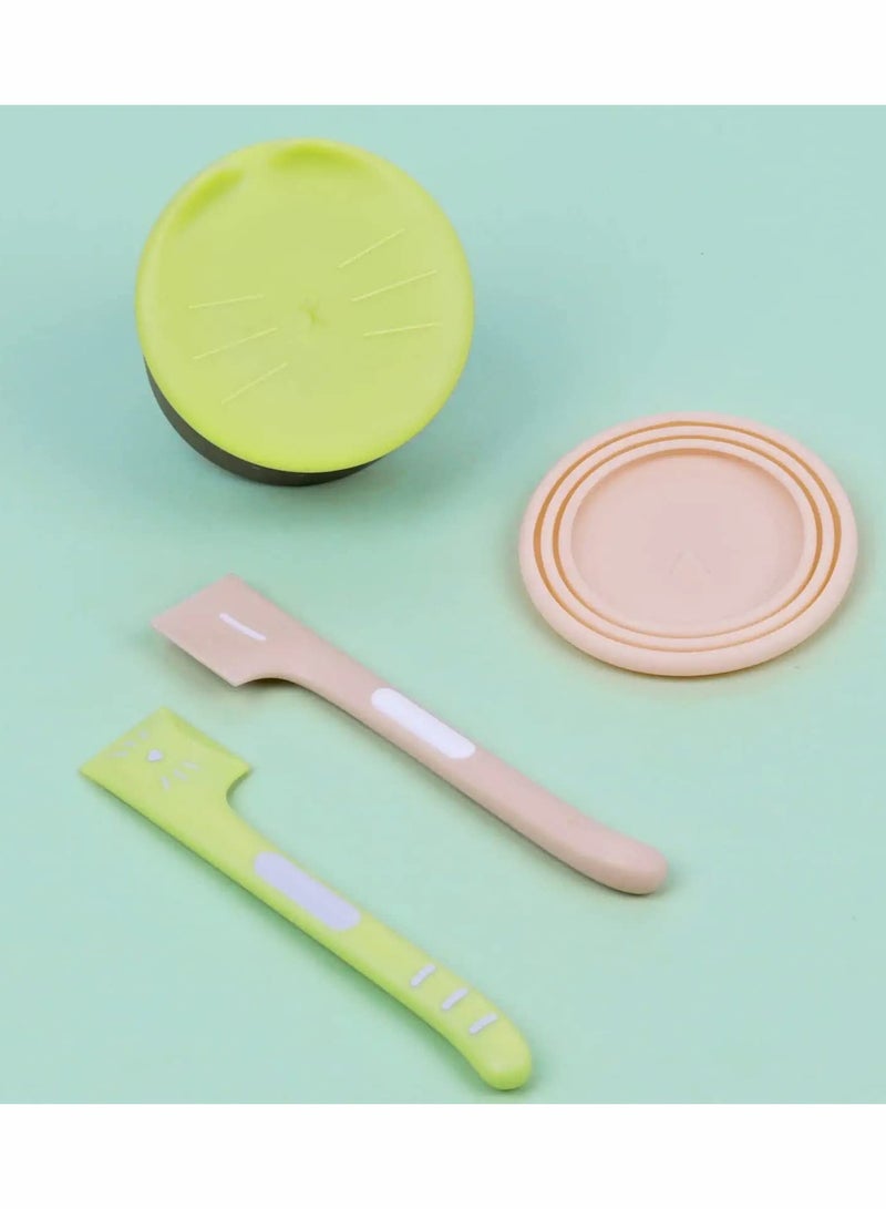 Excefore Dog Cat Can Covers and Spoons Set Cute Cat Shaped Lids with Right Angle Spoons Universal 1 Fit 3 Size Can Lids Pet Food Can TopsGreen and Pink 2 Pack - Image 2