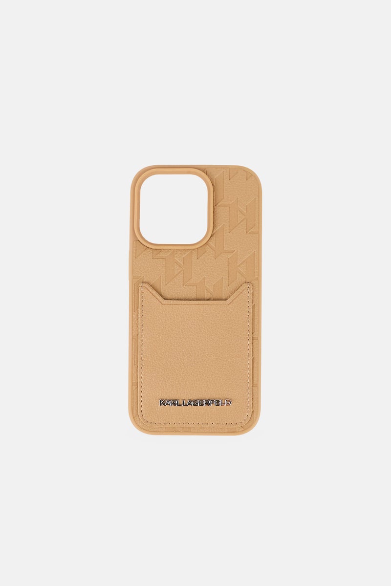 Karl Lagerfeld iPhone 16 Pro With Card Holder Phone Case, Light Brown - Image 1