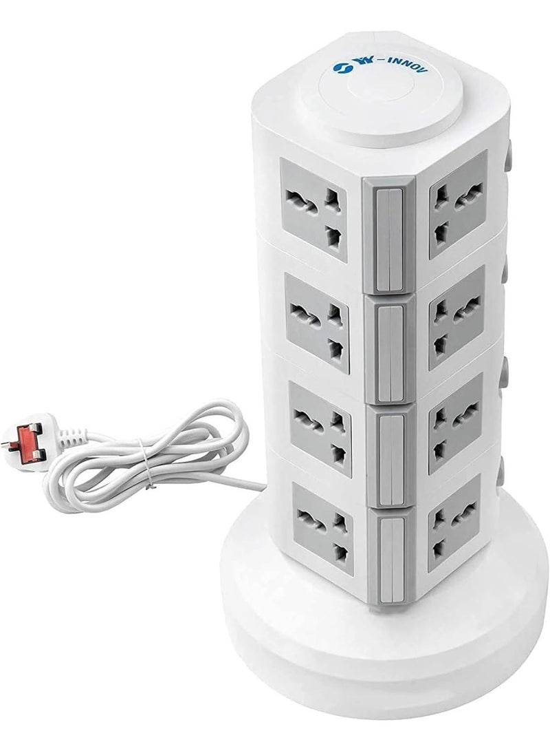 4-Layer Tower Extension Socket with USB Port - Vertical Multi Plug Power Strip, Surge Protector Overload Safety, 3M Long Cable, Space Saving Electrical Outlet Tower - Image 2
