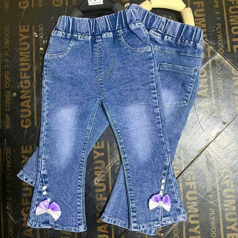 Girls' Jeans 2024 Children'S Wear New Western Style Small And Medium-Sized Children'S Korean Style Girls' Flared Pants Trendy Children'S Pants - Image 1