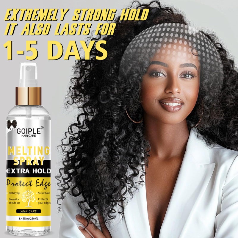 Goiple 8.45 أونصة سائلة رذاذ لاصق ذوبان الدانتيل وثباته - لاصق شعر بدون غراء للباروكات، رذاذ لاصق لربط الدانتيل للباروكات، رذاذ للباروكات للإغلاق، ثبات قوي وطبيعي مع تحكم - Image 5