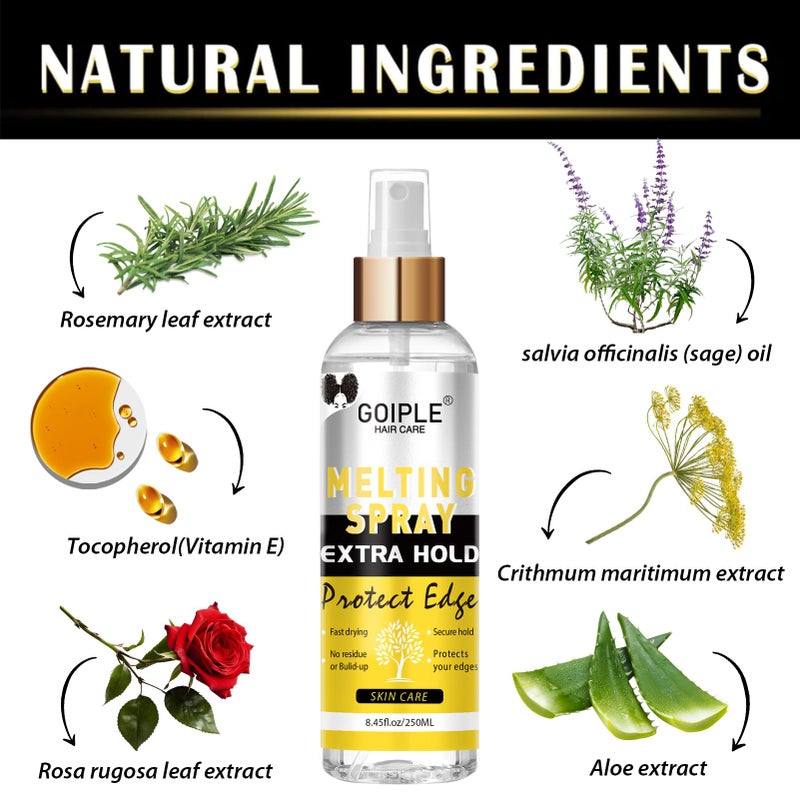 Goiple 8.45 أونصة سائلة رذاذ لاصق ذوبان الدانتيل وثباته - لاصق شعر بدون غراء للباروكات، رذاذ لاصق لربط الدانتيل للباروكات، رذاذ للباروكات للإغلاق، ثبات قوي وطبيعي مع تحكم - Image 2