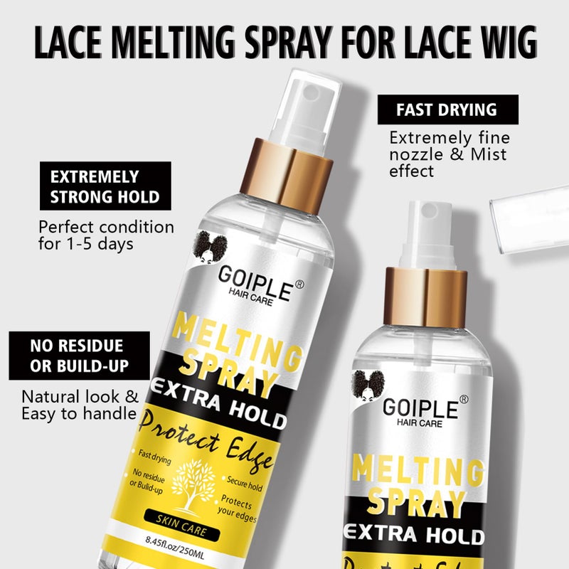Goiple 8.45 أونصة سائلة رذاذ لاصق ذوبان الدانتيل وثباته - لاصق شعر بدون غراء للباروكات، رذاذ لاصق لربط الدانتيل للباروكات، رذاذ للباروكات للإغلاق، ثبات قوي وطبيعي مع تحكم - Image 4