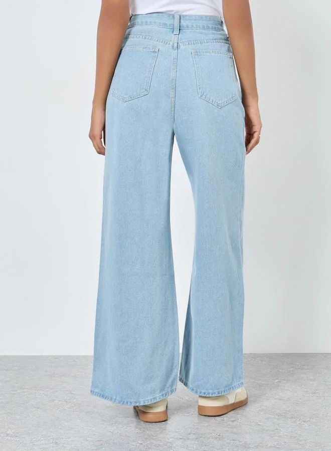 Styli Styli Mid Rise Wide Leg Faded Jeans