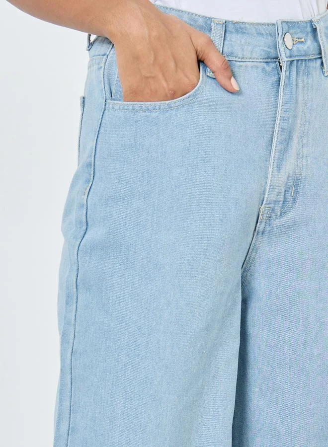 Styli Styli Mid Rise Wide Leg Faded Jeans