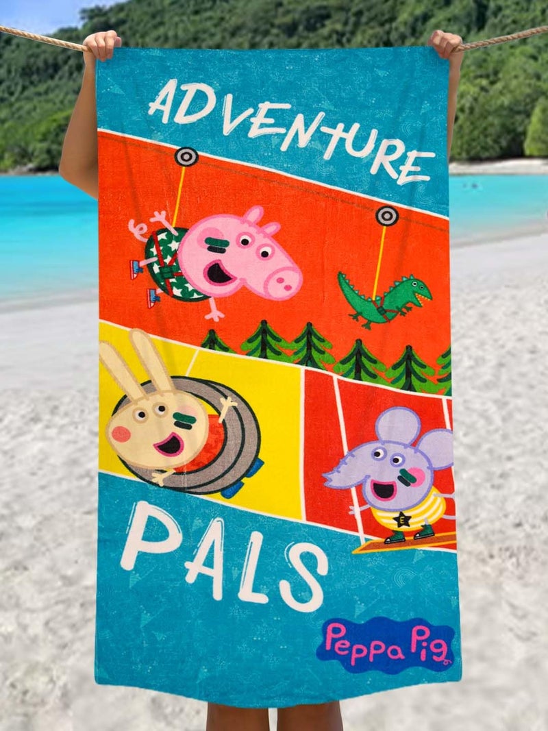 Athom Living Adventure Palms Peppa Pig Kids Cotton Bath Towel,Superhero Themed Soft & Absorbent Towel for Boys & Girls, 60x120cm, 350GSM - Image 1