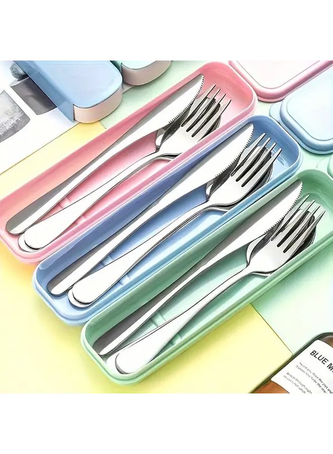 Blue 4 Piece Stainless Steel Cutlery Set With Storage Box - Image 1