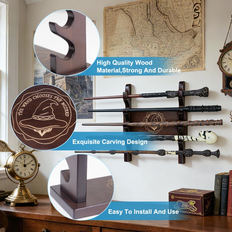 DigNew 5 Tiered Wand Holder,Wood Wand Display Stand,Wall Mount and Desktop,Suitable for Wand Enthusiasts or Collectors to Display in The Living Room,Bedroom or Office - Image 3