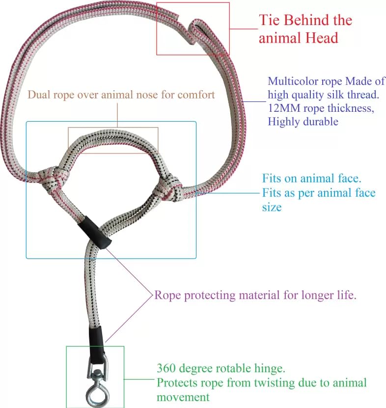 EFTI Cow Halter or Buffalo Halter with Belt Rope and 360° Rotatable Hinge, Cow Bufflo Mohri, Mohari, (Pack of 2 halters, Rope and 2 Snaphooks) - Image 2