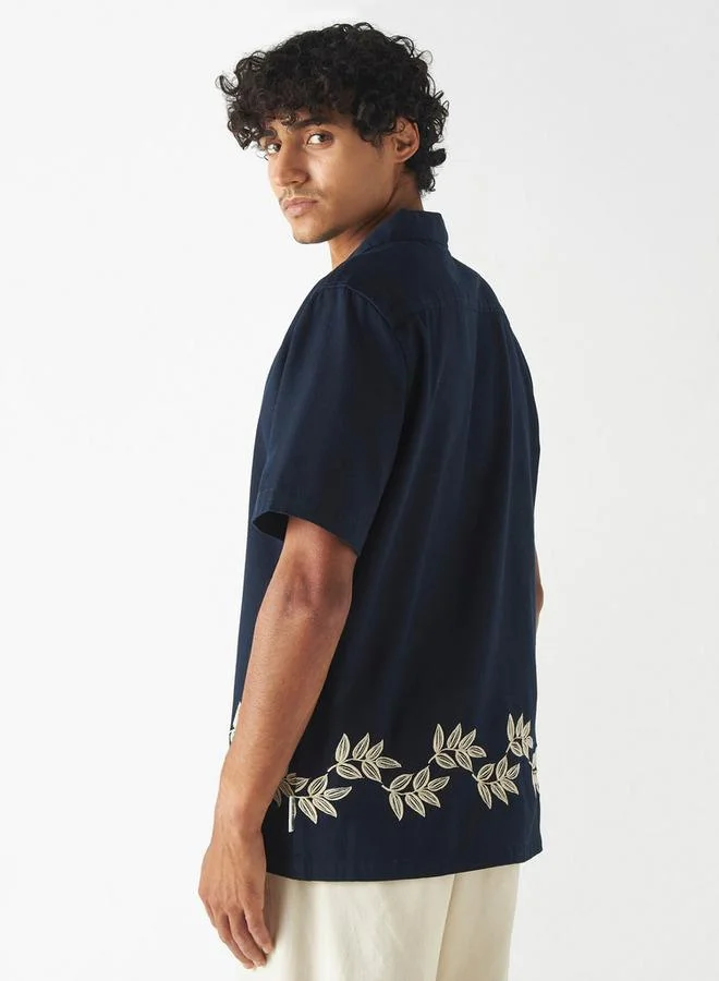 Lee Cooper Lee Cooper Embroidered Shirt with Notch Collar and Short Sleeves