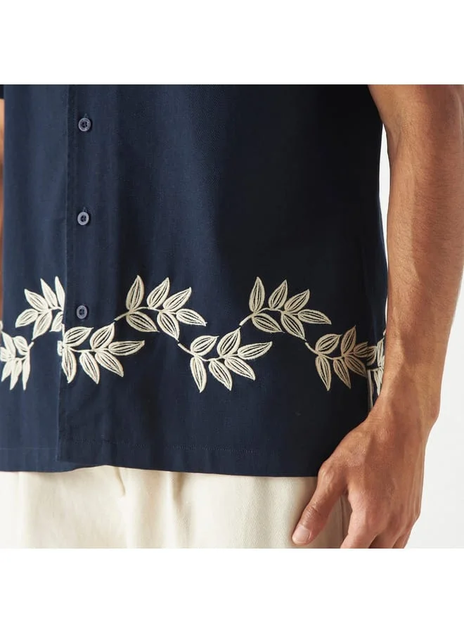 Lee Cooper Lee Cooper Embroidered Shirt with Notch Collar and Short Sleeves