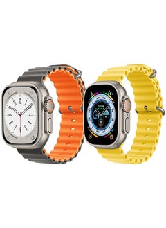 IAF Silicone Ocean Band Strap for Apple Watch Ultra 8 49mm Gray/Orange Double Side Strap with Yellow Single Color Strap Set of 2 