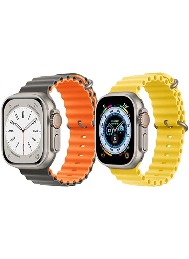 IAF - Silicone Ocean Band Strap for Apple Watch Ultra 8 49mm Gray/Orange Double Side Strap with Yellow Single Color Strap Set of 2 - Image 1