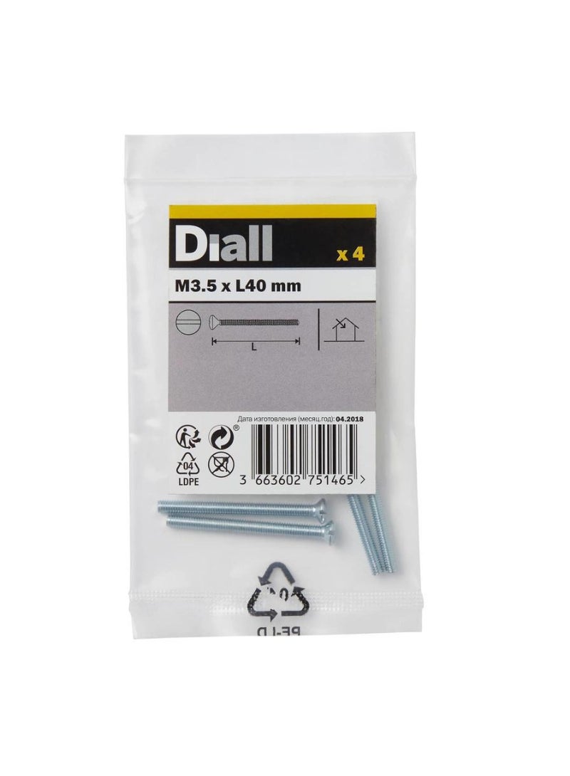 ACE Diall Zinc-Plated Carbon Steel Switch Box Screw Pack M3.5 x 40mm 4Pcs