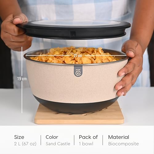 Eha Earth Friendly Storage Container Bowls for Kitchen | Set of 1, 2000ml | Mixing Bowls Made with Rice Husk | Bowl with Lid | Air Tight Containers for Kitchen Storage | Sand Castle - Image 2