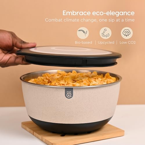 Eha Earth Friendly Storage Container Bowls for Kitchen | Set of 1, 2000ml | Mixing Bowls Made with Rice Husk | Bowl with Lid | Air Tight Containers for Kitchen Storage | Sand Castle - Image 3
