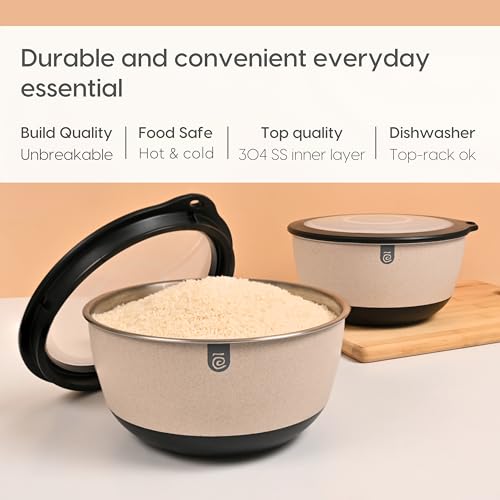 Eha Earth Friendly Storage Container Bowls for Kitchen | Set of 1, 2000ml | Mixing Bowls Made with Rice Husk | Bowl with Lid | Air Tight Containers for Kitchen Storage | Sand Castle - Image 4