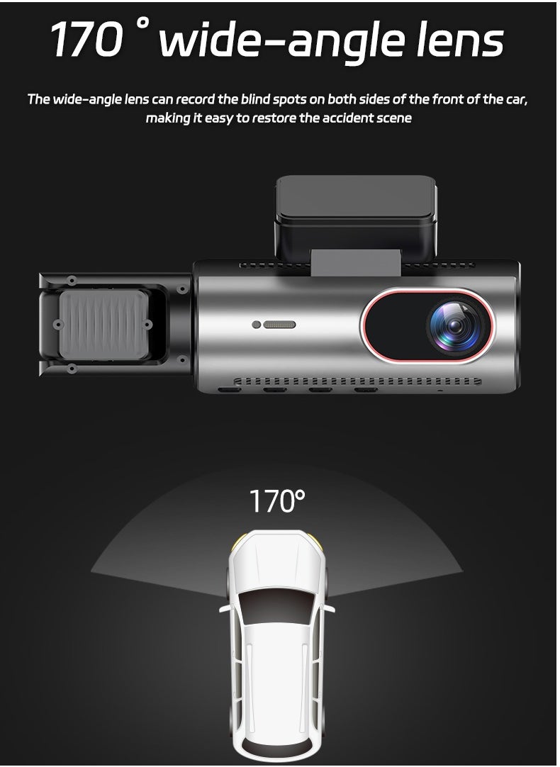 Front and Rear Car Camera | Triple 1080P Dash Cam | 3-Channel Recording System | with 64GB Memory Card | G-Sensor | 3.16-inch IPS Screen | 170° Wide-Angle Lens | Loop Recording | Infrared Night Vision